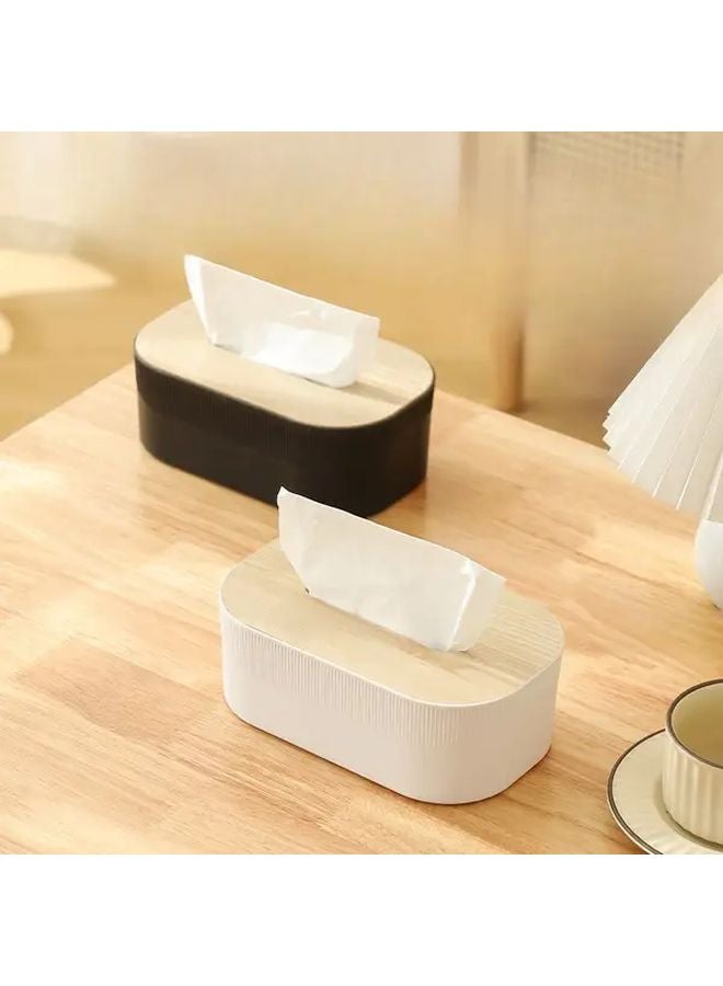 Black Nordic Minimalist Wooden Lid Tissue Box with Face Towel and Mask Storage - Image 1